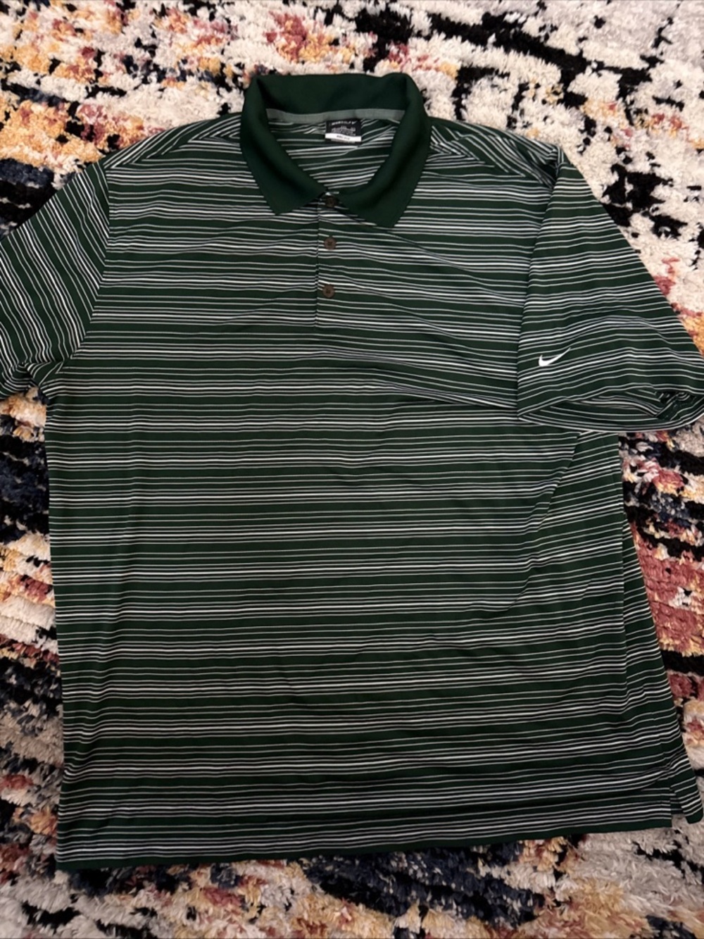 Nike Men's Green Striped Polo Shirt 2XL